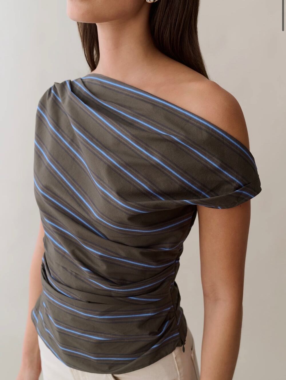 $172 New O.P.T Tashi cotton top blouse earthy stripe size 4